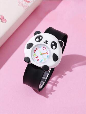 可愛熊貓圖案石英卡通快拍手錶,適合兒童