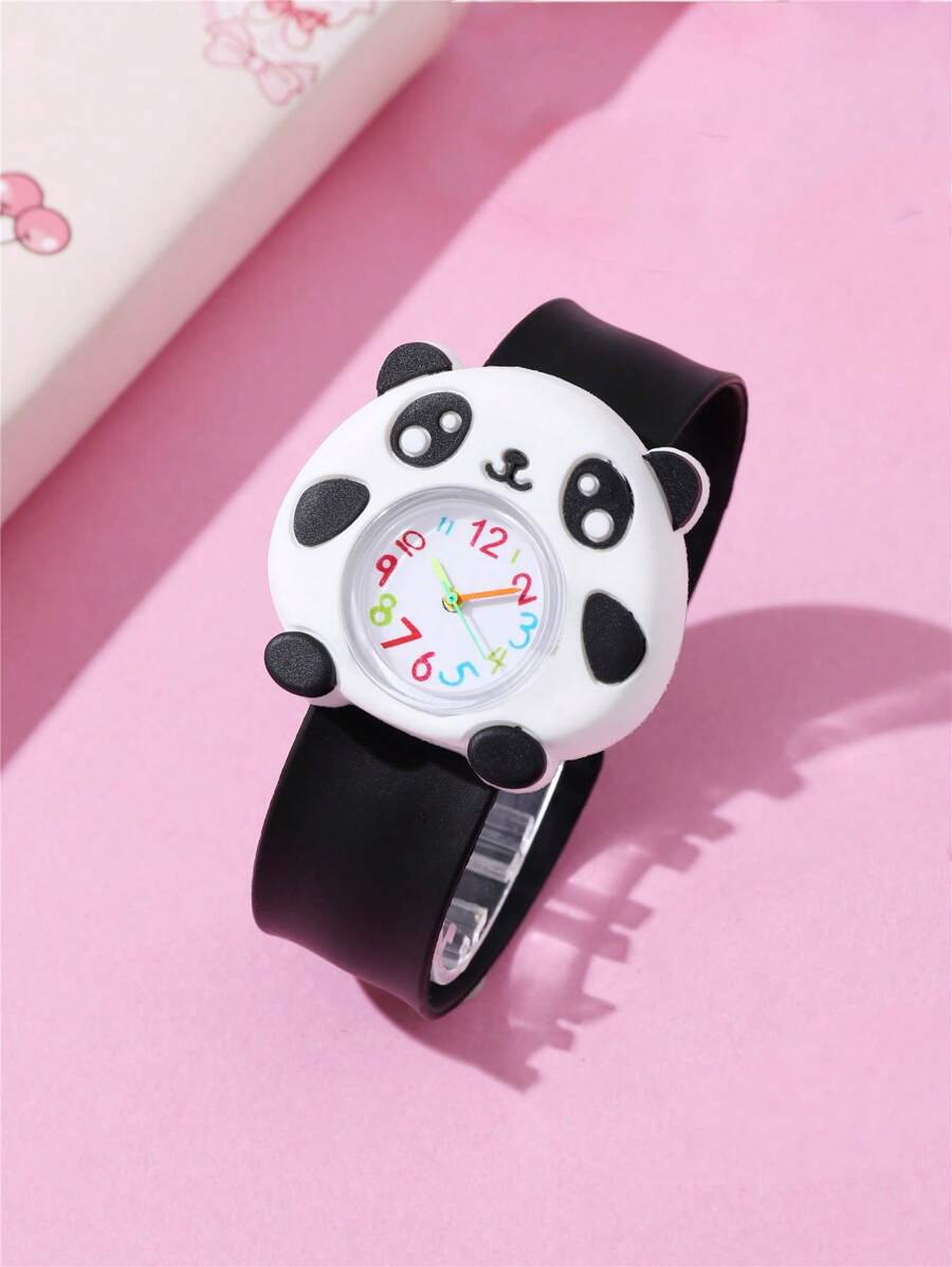 可愛熊貓圖案石英卡通快拍手錶,適合兒童