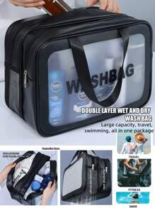 1 szt Czarny Wodoodporny Torba na przybory toaletowe Z Odseparowany Suchy I Mokry Przechowywanie , Podwójna warstwa , Duża pojemność , Przenośny , Dla kobiet/mężczyzn , Odpowiedni Na podróż , Biznes , Siłownia , Pływanie , Kabina prysznicowa , Kosmetyki I Przybory toaletowe Przechowywanie - Czarne - Zobacz 2