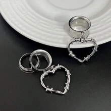 2 件不锈钢朋克风格耳塞隧道防过敏心形吊坠耳洞扩张器穿孔珠宝情人节、妈妈、母亲、母亲节、礼物 - 銀色 - 查看 6