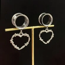 2 件不锈钢朋克风格耳塞隧道防过敏心形吊坠耳洞扩张器穿孔珠宝情人节、妈妈、母亲、母亲节、礼物 - 銀色 - 查看 7