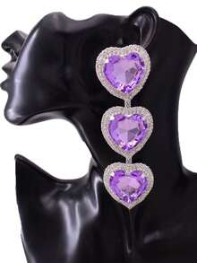1 对优雅的浅紫色心形吊坠耳环，适合女士；女性礼物 - 愛心垂吊耳環 - 查看 2