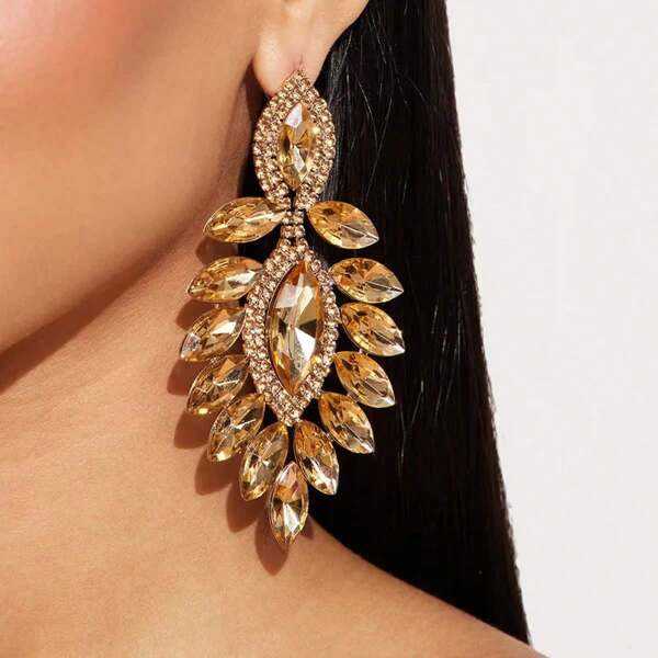 Pendientes exagerados, joyería de moda elegante y de lujo con rhinestones populares en Europa y América, accesorios de moda para mujeres