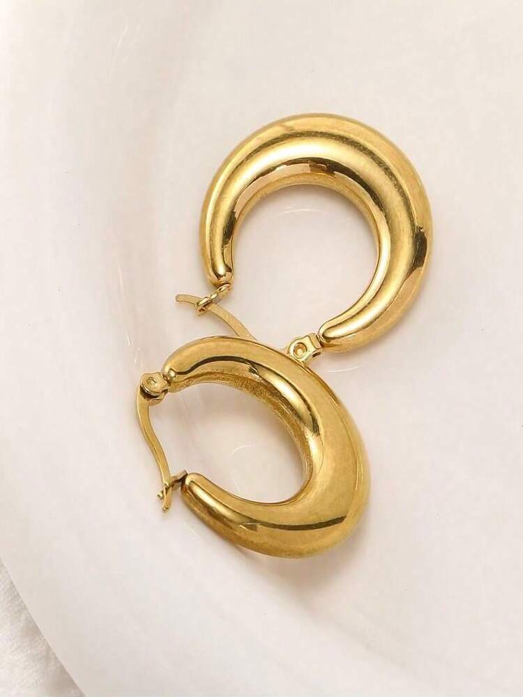 1 Par Pendiente De Acero Inoxidable Con Forma De Media Luna De Moda Para Mujeres/niñas, Accesorios De Uso Diario O De Fiestas - Dorado - Ver 4