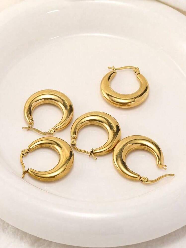 1 Par Pendiente De Acero Inoxidable Con Forma De Media Luna De Moda Para Mujeres/niñas, Accesorios De Uso Diario O De Fiestas - Dorado - Ver 1