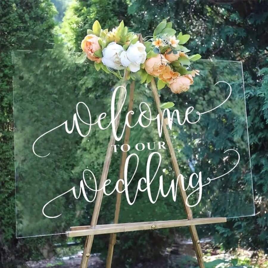 1 pieza Adhesivo de vinilo de espejo de bienvenida para boda, decoración de fiesta de boda, letrero de boda, mural de vinilo, decoración de boda, artículos de boda, mejor regalo - Blanco - Ver 1