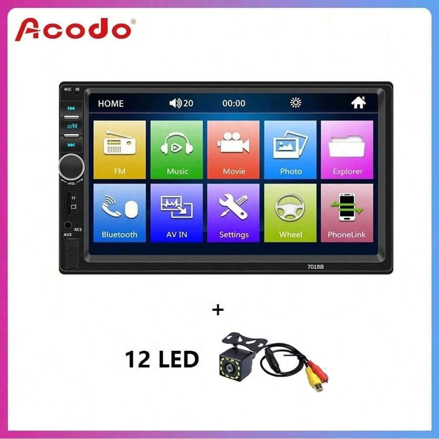 1pc  Acodo 2din Stereo 7inch Car Radio 2DIN Touch Screen Automotive Multimedia BT USB TF FM Radio Autoradio MP5 Player+12LED - Black and White - View 1