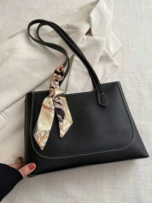 A Fashionable, Casual, And Minimalist Shopping Bag With A Fashionable Scarf And A Shoulder Tote Bag, Suitable For ShoppingSchool Bag,Back To School Backpack,Business Casual,Portable,Lightweight, Suitable For Teen Girls Women College Students,Rookies & White-Collar Workers, Perfect For Back To School,College,Middle School, High School,Work, Business, Commute - Black - View 7