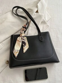 A Fashionable, Casual, And Minimalist Shopping Bag With A Fashionable Scarf And A Shoulder Tote Bag, Suitable For ShoppingSchool Bag,Back To School Backpack,Business Casual,Portable,Lightweight, Suitable For Teen Girls Women College Students,Rookies & White-Collar Workers, Perfect For Back To School,College,Middle School, High School,Work, Business, Commute - Black - View 8