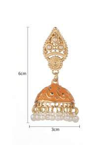 1pair Style Oil Drop Bell Shaped Earrings - Orange - View 3