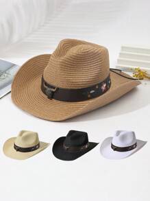 1pc Unisex Cattle Head & Belt Decor Boho Cowgirl Hat Cowboy Hat Visor Straw Hat Beach Hat For Outdoor - Multicolor 3 - View 12