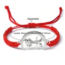 1pc  Metal Pendant Braided Bracelet Couple Handmade Lucky String Adjustable Bangles Jewelry Woomen Red Gift New - Multicolor - View 9