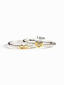 1 Pair Two Tone Love Ring 8-Shaped Ring Set Suitable For Layering - Multicolor - View 10