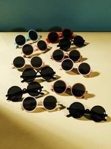 12pcs Children Round Frame Fashion Eyeglasses, Cute Retro For Boys & Girls, Suitable For Travel, Everyday, Stage Performance, Birthday Party - Multicolor - View 1