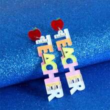 教師節耳環,個性化亞克力字母和蘋果形狀的耳針,返校下垂耳環,適用於朋友、女友、摯友的禮物 - 彩色 - 查看 5