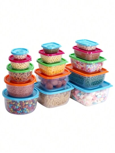 1 組塑膠彩虹層 5 件保鮮盒家用廚房冰箱透明收納盒附蓋