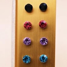 12 件装 4 毫米白色水钻磁性耳环，磁性耳钉套装，无穿孔 - 白色 - 查看 9