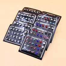 12 件装 4 毫米白色水钻磁性耳环，磁性耳钉套装，无穿孔 - 白色 - 查看 2