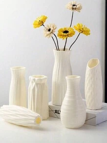 1入組PE塑料裝飾花瓶，帶有壓花設計，適用於家居和辦公室裝飾的桌上裝飾品 - 白色 - 查看 3