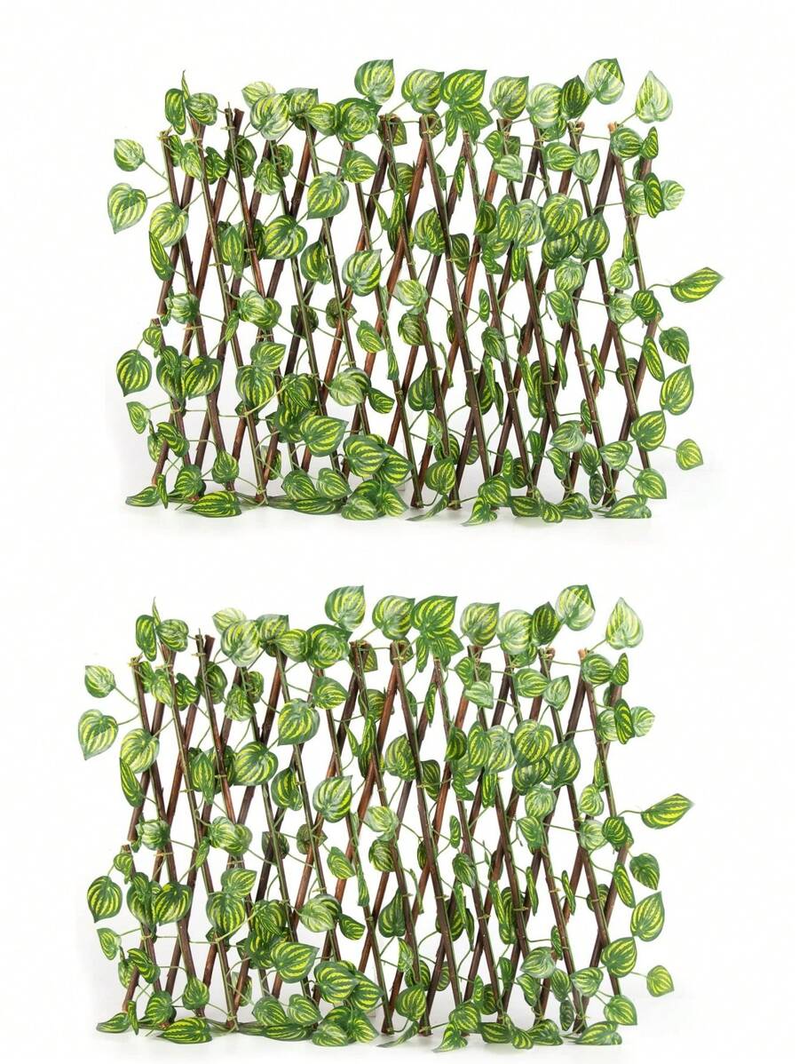 1入綠色人造葉片圍籬,有模仿常春藤葉子設計,可以伸縮,適用於花園、陽台、露台、院子裝飾圍欄板 - 綠色 - 查看 1