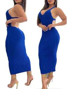 Women Sweater Dresses - Royal Blue - View 2