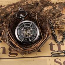 時尚黑色機械手動上鏈掛鐘 - 黑色 - 查看 1