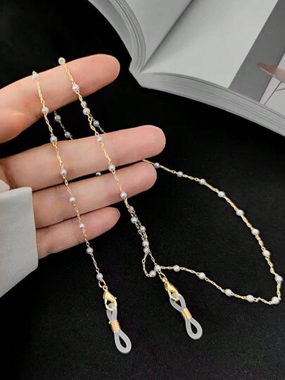 1 قطعة سلسلة نظارات أنيقة للنساء باللؤلؤ الاصطناعي البسيطة عصرية، مانعة للانزلاق، إكسسوارات زينة لحاملي النظارات