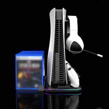 Cooling Stand Compatible With And Slim For Controller Charging Dock With RGB Indicator For Playstation 5 Handle Charger Base Station CD Game Card Slot Storage For Discs - Multicolor - View 6