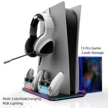 Cooling Stand Compatible With And Slim For Controller Charging Dock With RGB Indicator For Playstation 5 Handle Charger Base Station CD Game Card Slot Storage For Discs - Multicolor - View 8