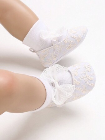 Söta flickor spetsbåge-knut design Anti-halk prinsessskor med mjuk botten, lämpliga för vår/sommar