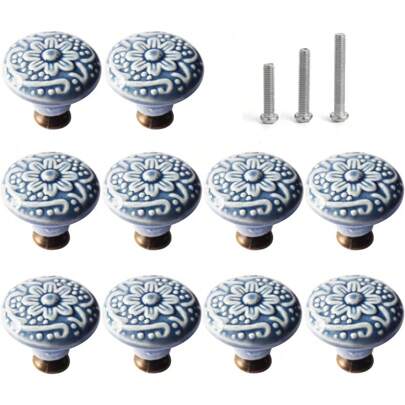 1/2/4/6/8/10/12/15/20pcs 1-2/5 Inch Ceramic Kitchen Cabinet Knobs For Drawer Dresser Knobs Pulls Round Dresser Knobs Drawer Handles And Pulls For Home Furniture Decor Ceramic Knobs With 3 Size Screws
