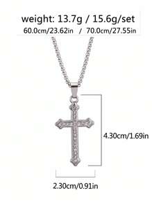 1 Stück Einfaches Cross Anhänger Halskette Mit Diamanten Besetzt, Edelstahl, Vielseitig, High-end, Halskette Für Pullover, Vollständig Mit Diamanten Besetzte Cross Halskette, Europäischen Und Amerikanischen Anhänger Für Männer Und Frauen, Täglich Zu Tragen