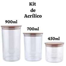 Potes Herméticos de Vidro com Tampa de Bambu e Vedação em Silicone – Conjunto 3 Peças para Armazenar Alimentos - transparente/HU56618 - Visão 2