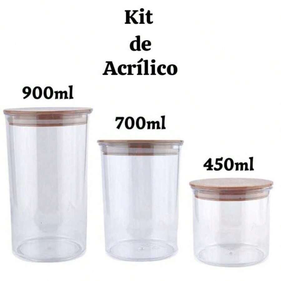 Potes Herméticos de Vidro com Tampa de Bambu e Vedação em Silicone – Conjunto 3 Peças para Armazenar Alimentos