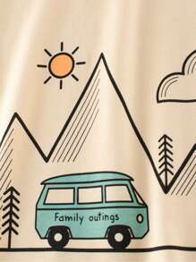 Young Boy Summer New Car Cartoon Printed Round Neck Pullover Short Sleeve T-Shirt