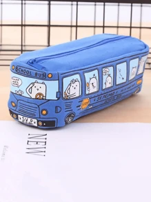 1 pièce Sac à crayon bus créatif à grande capacité, boîte à papeterie en canevas avec motif mignon de bus scolaire. Convient comme fournitures scolaires légères pour les étudiants, rangement de bureau et d'ordinateur de bureau. Rentrée scolaire, fournitures scolaires, trousse à crayons, sac scolaire