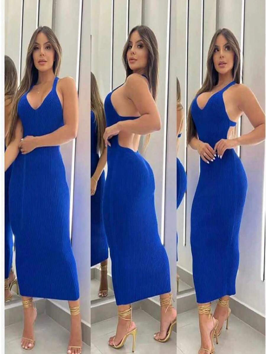 Women Sweater Dresses - Royal Blue - View 1