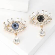 1pc Luxurious Blue Rhinestone Eye Shaped Brooch Pin With Floral Design, Delicate And High-Grade - Apricot - View 3