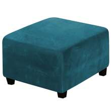 Square Ottoman Cover, Velvet Ottoman Slipcover Removable Thick Stretchable Footrest Stool Covers With Elastic Band For Ottoman 27''-32'' - Teal Blue - View 6