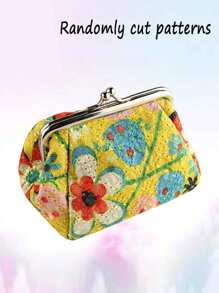 Floral Pattern Coin Purse, Women's Stylish Kiss Lock Storage Bag For Lipstick & Key Flower Coin Purse Embroidered Cloth Makeup Pouch Holder Vintage Makeup Organizer Pouch With Kiss Lock (Yellow) - View 5