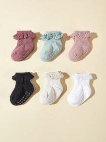 Calcetines De Encaje Para Bebé Niñas, 6 Pares/pack, Para Primavera Y Verano. Con Puntos De Gel Para Antideslizamiento - Multicolor - Ver 3