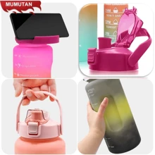 3-color gradient set of water cups, a set of three sizes, outdoor sports plastic water cups, large-capacity insulated sports kettle. Suitable for outdoor hiking, camping, picnicking, running for exercise, and traveling, and more. - Multicolor - View 4