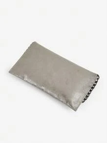 Y2K Style Flap Card Holder Long Wallet With Chain Strap, Handheld Phone Bag For Women, Suitable For Party, Gathering, Shopping - Grey - View 3