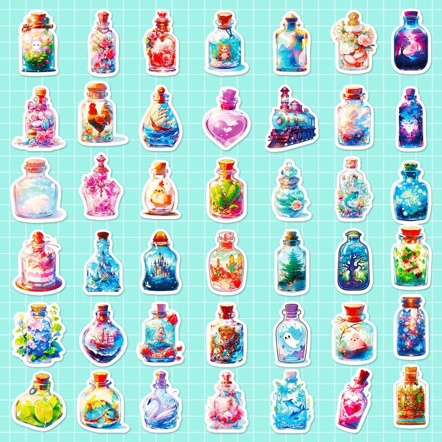 100pcs Water Bottle Stickers, Cute Glass Bottle Aaesthetics Small World
