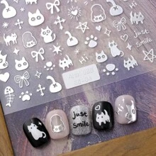 Halloween Sparkly Cartoon Cat Nail Art Stickers: Self-Adhesive, Resin Material, Perfectly Hygienic, Disposable, Ideal For Young Girls And Women's Diy Nail Art