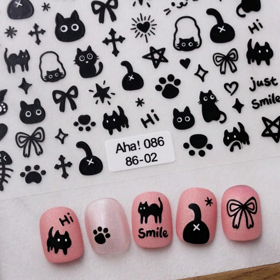 Halloween Sparkly Cartoon Cat Nail Art Stickers: Self-Adhesive, Resin Material, Perfectly Hygienic, Disposable, Ideal For Young Girls And Women's Diy Nail Art