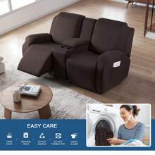 Solid Reclining Loveseat With Middle Console Couch Cover, 4 Piece Polyester Fabric Stretch Reclining Sofa Covers Chair Seat Covers For  Pets, Kids - Coffee Brown - View 6