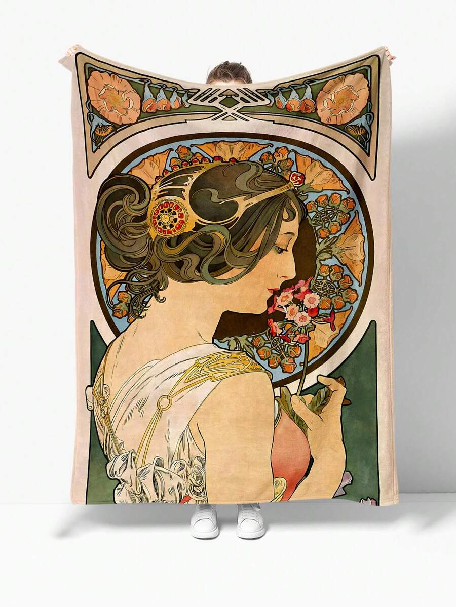 1條卡通女性肖像印花法蘭絨毯,適用於日常/生日/紀念日/節日場合的多功能禮物,適用於全年四季 - 彩色 - 查看 1