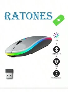 Ratón inalámbrico Ratón inalámbrico recargable para juegos en portátiles, silencio, oficina, monomodo, Bluetooth - Gris Oscuro - Ver 1