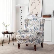 Fabric Accent Chair, Modern Upholstered Armchair With Solid Leg, Leisure Single Sofa Chair For Living Room Bedroom Reading And Studio, Floral Print - 藍白色 - 查看 1
